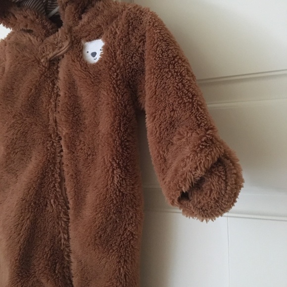 Carters 9M Infant Baby Fleece Cozy One piece Outerwear Bodysuit with Hood Brown - Picture 5 of 6